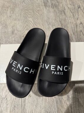 Givenchy Black Slide Sandals with White Logo